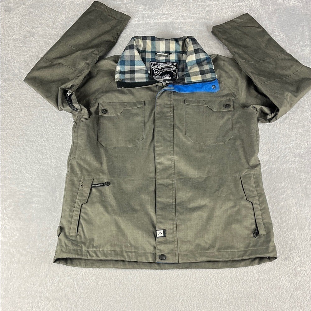 Ride Snowboards Jacket Mens Medium Olive Green Technical Plaid Lined